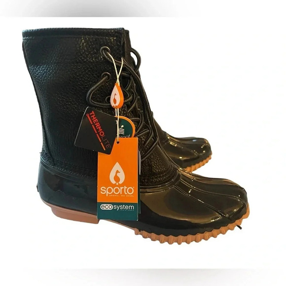 NWT Sporto Dakota Pebble Black Waterproof Thermolite Lace Up Duck Boots 7 - Picture 2 of 4